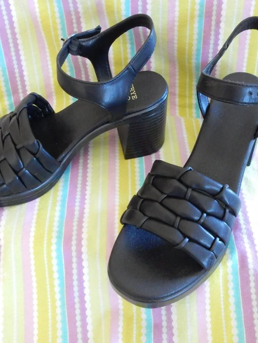 NEW NO BOX Frye and Co. Westmont Black Strappy Block Heel Sandals womens 8 M
